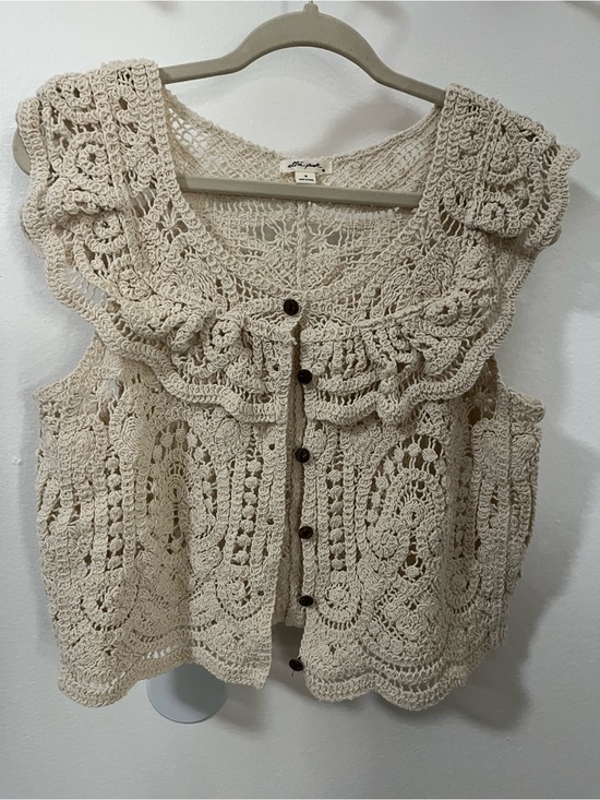 Ultra Pink Tops - Ultra Pink Crochet Open-Knit Cardigan in Cream